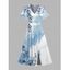Robe de vacances à imprimé floral et feuilles colorblock, col en V, fente - Bleu clair XXL | US 14