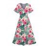 Vacation Couple Outfit Hibiscus Floral Leaf Print Slit Dress and Shirt Set - Rose clair S | US 4