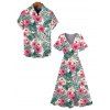 Vacation Couple Outfit Hibiscus Floral Leaf Print Slit Dress and Shirt Set - Rose clair S | US 4
