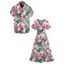 Vacation Couple Outfit Hibiscus Floral Leaf Print Slit Dress and Shirt Set - Rose clair S | US 4