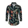 Vacation Couple Outfit for Beach Floral Leaf Print Slit Dress and Shirt Set - Noir S | US 4