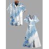 Vacation Couple Outfit Colorblock Floral Leaf Print Slit Dress and Shirt Set - Bleu clair S | US 4