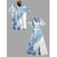 Vacation Couple Outfit Colorblock Floral Leaf Print Slit Dress and Shirt Set - Bleu clair S | US 4