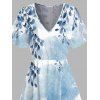 Vacation Couple Outfit Colorblock Floral Leaf Print Slit Dress and Shirt Set - Bleu clair S | US 4