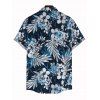 Vacation Couple Outfit Leaf Floral Print Belt Dress and Shirt Set - Bleu de Minuit S | US 4