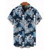 Vacation Couple Outfit Leaf Floral Print Belt Dress and Shirt Set - Bleu de Minuit S | US 4