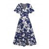 Vacation Couple Outfit Allover Floral Print Slit Dress and Shirt Set - Bleu Marine S | US 4