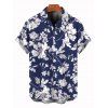 Vacation Couple Outfit Allover Floral Print Slit Dress and Shirt Set - Bleu Marine S | US 4