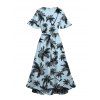 Vacation Couple Outfit Coconut Tree Bird Print Silt Dress and Shirt Set - Bleu clair S | US 4