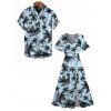 Vacation Couple Outfit Coconut Tree Bird Print Silt Dress and Shirt Set - Bleu clair S | US 4