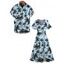 Vacation Couple Outfit Coconut Tree Bird Print Silt Dress and Shirt Set - Bleu clair S | US 4