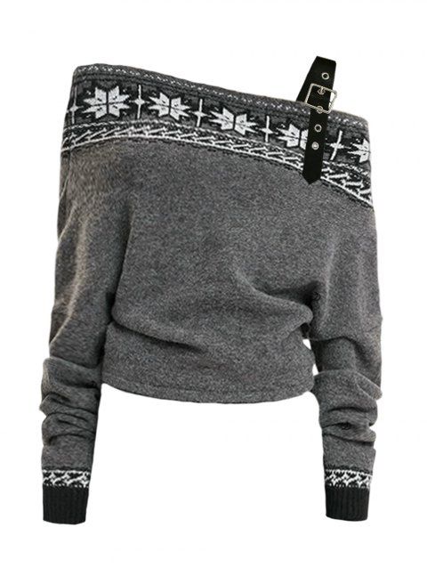 Pull à motif Fair Isle, épaules dénudées, bretelles à boucle