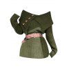 Haut de couleur unie à faux boutons et revers abstrait - PLANT GREEN XXL | US 14