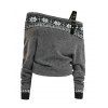 Women Outfit Fair Isle Pattern Off the Shoulder Buckle Sweater and Leggings Set - Gris S | US 4