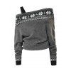 Women Outfit Fair Isle Pattern Off the Shoulder Buckle Sweater and Leggings Set - Gris S | US 4