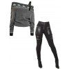 Women Outfit Fair Isle Pattern Off the Shoulder Buckle Sweater and Leggings Set - Gris S | US 4