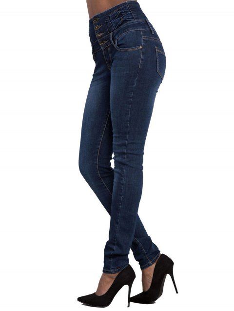 Jean skinny avec braguette boutonnée et poche, taille haute, pantalon long en denim