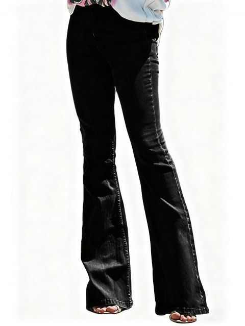 Jean évasé avec braguette zippée et poche, taille haute, pantalon long en denim