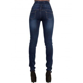 Skinny Jeans Button Fly Pocket High Waisted Long Demin Pants