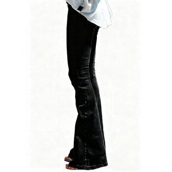 Flare Jeans Zipper Fly Pocket High Waisted Long Demin Pants