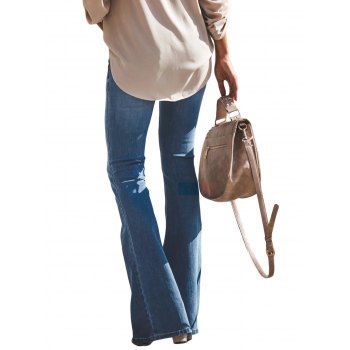 Flare Jeans Zipper Fly Pocket High Waisted Long Demin Pants