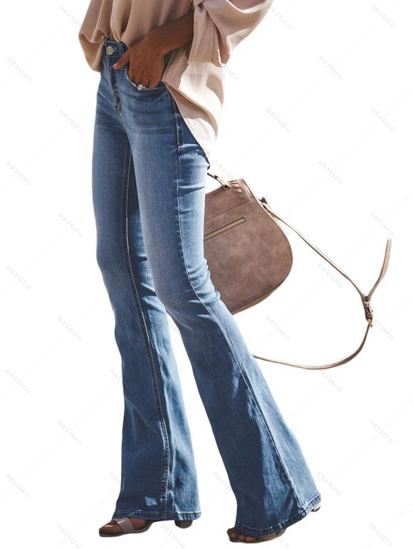 Jean évasé avec braguette zippée et poche, taille haute, pantalon long en denim - Bleu Toile de Jean XL | US 10