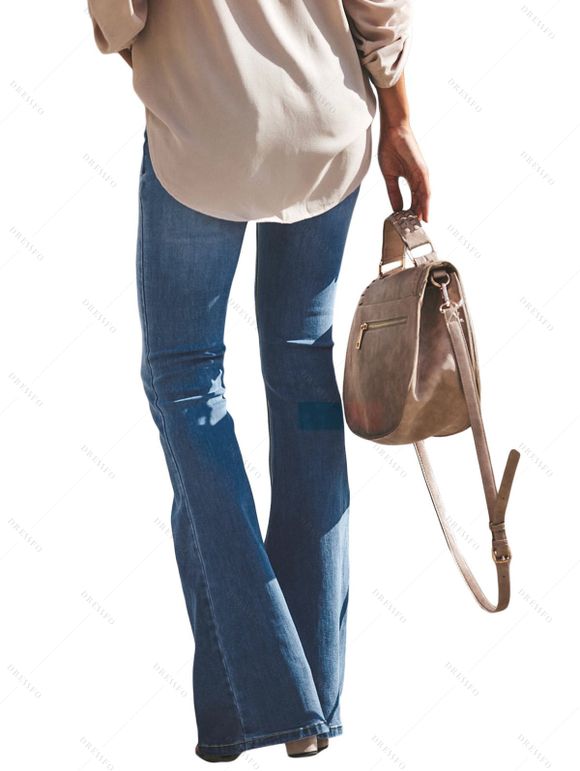 Jean évasé avec braguette zippée et poche, taille haute, pantalon long en denim - Bleu Toile de Jean XL | US 10