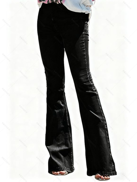 Jean évasé avec braguette zippée et poche, taille haute, pantalon long en denim - Noir L | US 8