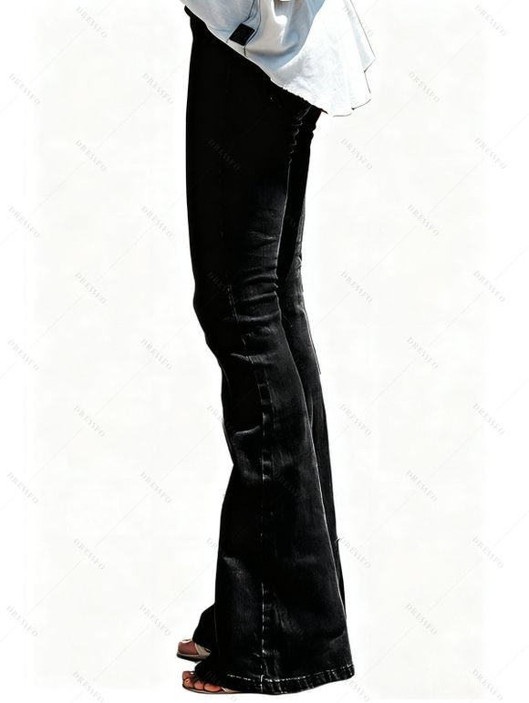 Jean évasé avec braguette zippée et poche, taille haute, pantalon long en denim - Noir S | US 4