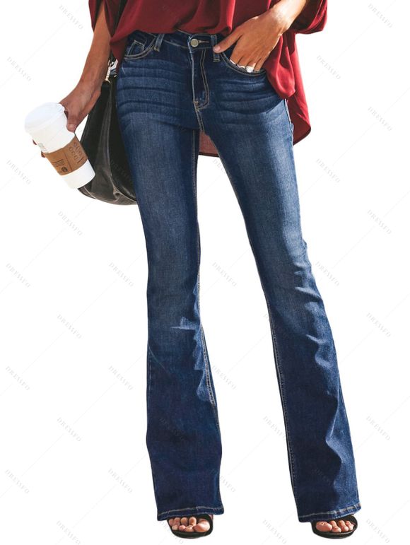 Jean évasé avec braguette zippée et poche, taille haute, pantalon long en denim - Bleu profond XXL | US 12