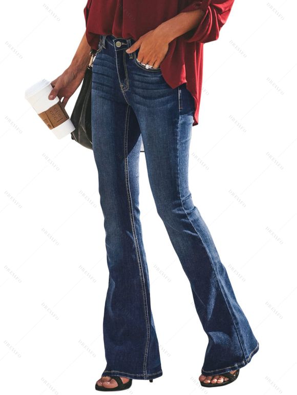 Jean évasé avec braguette zippée et poche, taille haute, pantalon long en denim - Bleu profond XXL | US 12