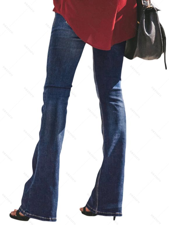 Jean évasé avec braguette zippée et poche, taille haute, pantalon long en denim - Bleu profond XXL | US 12