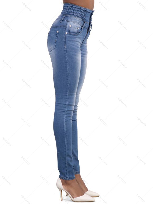 Jean skinny avec braguette boutonnée et poche, taille haute, pantalon long en denim - Bleu clair M | US 6
