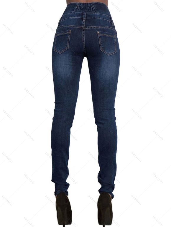 Jean skinny avec braguette boutonnée et poche, taille haute, pantalon long en denim - Bleu profond XXL | US 12
