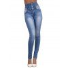 Jean skinny avec braguette boutonnée et poche, taille haute, pantalon long en denim - Bleu clair M | US 6