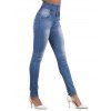 Jean skinny avec braguette boutonnée et poche, taille haute, pantalon long en denim - Bleu clair L | US 8
