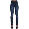 Jean skinny avec braguette boutonnée et poche, taille haute, pantalon long en denim - Bleu profond L | US 8