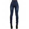 Jean skinny avec braguette boutonnée et poche, taille haute, pantalon long en denim - Bleu profond L | US 8