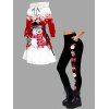 Christmas Women Outfit Snowflake Snowman Print Hoodie Dress and Leggings Set - Rouge S | US 4