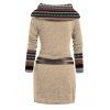 Winter Outfit Ethnic Print Skew Neck O Ring Knitted Dress and Earrings Boots Set - café lumière S | US 4