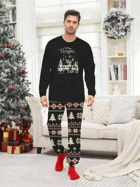 Ensemble haut et pantalon à imprimé zigzag pour homme, motif sapin de Noël et flocon de neige