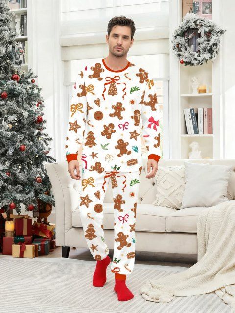 Ensemble haut et pantalon à imprimé nœud papillon pour homme, vêtements de nuit de Noël