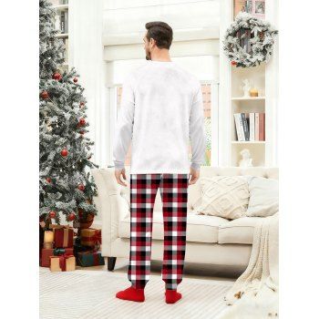 Men's Christmas Sleepwear Colored Cat Print Top and Plaid Pants Set