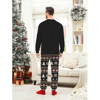Couple Sleepwear Outfit Christmas Tree Snowflake Zig Zag Print Top and Pants Set