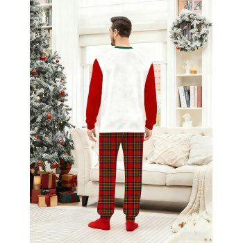 Couple Christmas Sleepwear Outfit Gingerbread Man Letter Print Top and Plaid Pants Set