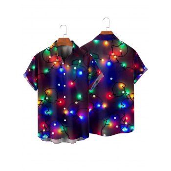 Allover Light String Print Lace Up Half Zipper Mini Dress And Short Sleeve Shirt Matching Outfit