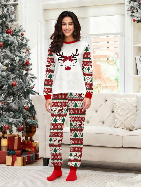 Ensemble haut et pantalon imprimé flocon de neige et sapin de Noël pour femme - Rouge XXL | US 14
