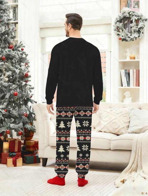 Ensemble haut et pantalon à imprimé zigzag pour homme, motif sapin de Noël et flocon de neige - Noir XL