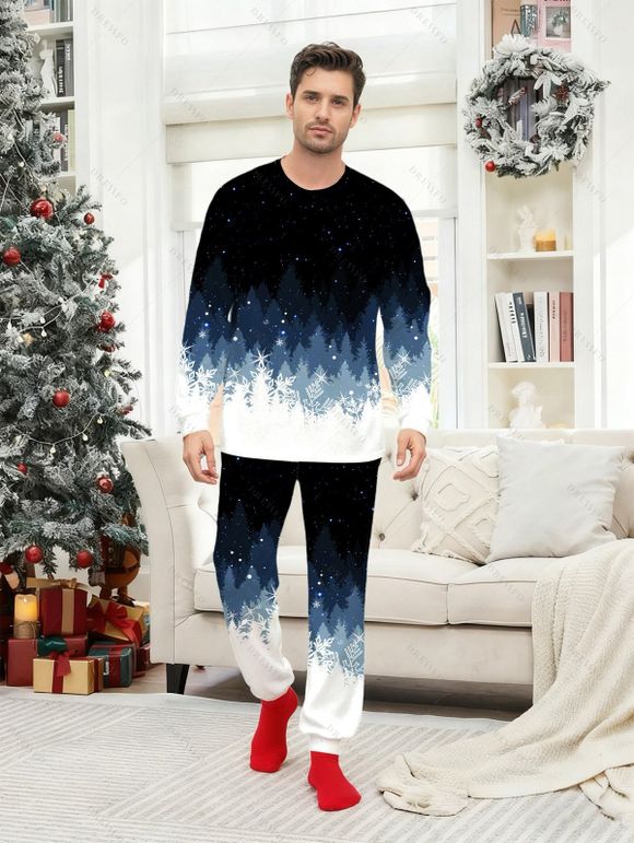 Ensemble haut et pantalon colorblock à imprimé sapin de Noël pour homme - Noir 5XL