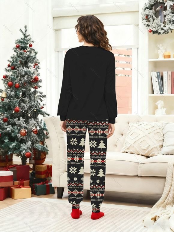Ensemble haut et pantalon imprimé zigzag pour femme, vêtements de nuit, sapin de Noël, flocon de neige - Noir L | US 8-10